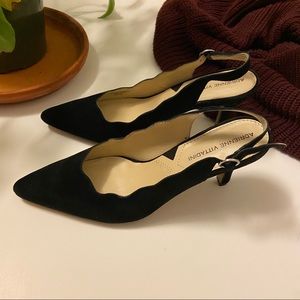 Adrienne Vittadini Black Suede Sling Back Heel